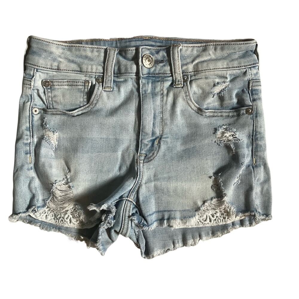 American Eagle Outfitters Blue Jean Shorts Distressed High-Waisted size 2
